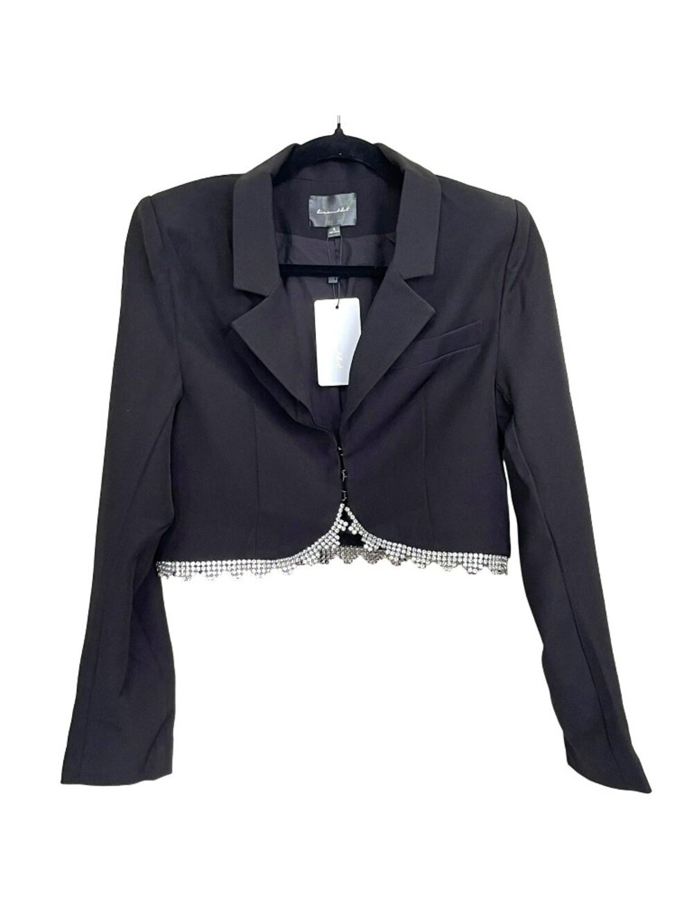 Line & Dot Vaughn Black Cropped Rhinestone Trim Blazer Jacket NWT